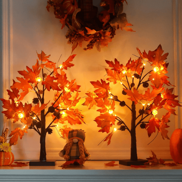 24" Lighted Fall Maple Tree with 24 Warm LEDs & 12 Wooden Acorn Ornaments