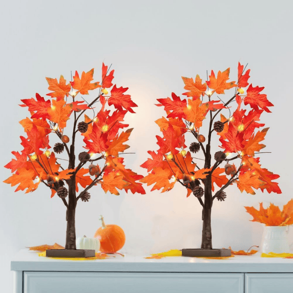 24" Lighted Fall Maple Tree with 24 Warm LEDs & 12 Wooden Acorn Ornaments