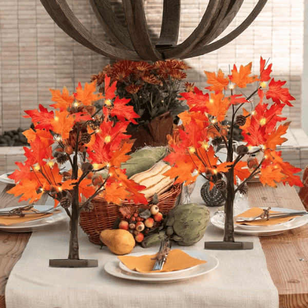 24" Lighted Fall Maple Tree with 24 Warm LEDs & 12 Wooden Acorn Ornaments
