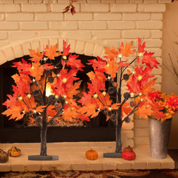 24" Lighted Fall Maple Tree with 24 Warm LEDs & 12 Wooden Acorn Ornaments