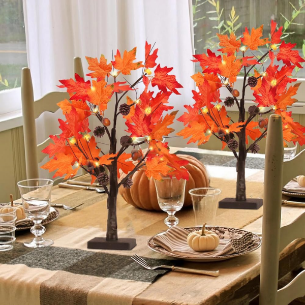24" Lighted Fall Maple Tree with 24 Warm LEDs & 12 Wooden Acorn Ornaments