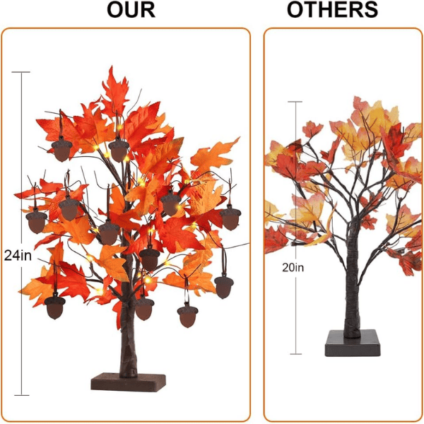24" Lighted Fall Maple Tree with 24 Warm LEDs & 12 Wooden Acorn Ornaments