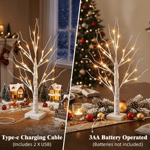 2-Pack Pre-Lit Birch Tree Lights (26") with Soft Warm LEDs