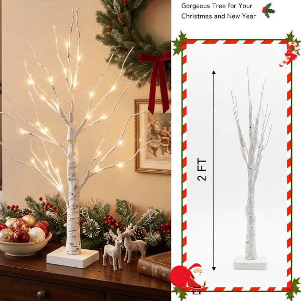 2-Pack Pre-Lit Birch Tree Lights (26") with Soft Warm LEDs