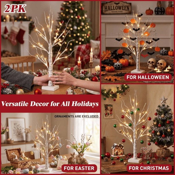 2-Pack Pre-Lit Birch Tree Lights (26") with Soft Warm LEDs