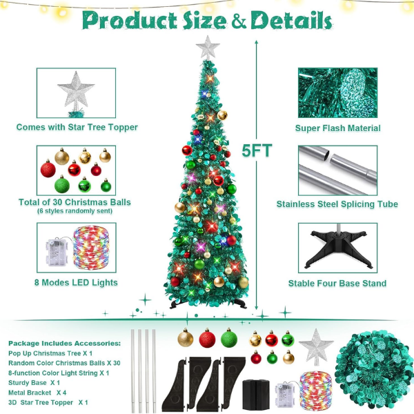 Pop-Up Collapsible Tinsel Christmas Tree