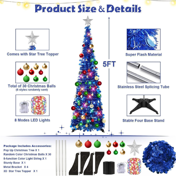 Pop-Up Collapsible Tinsel Christmas Tree