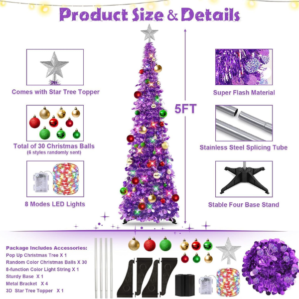 Pop-Up Collapsible Tinsel Christmas Tree