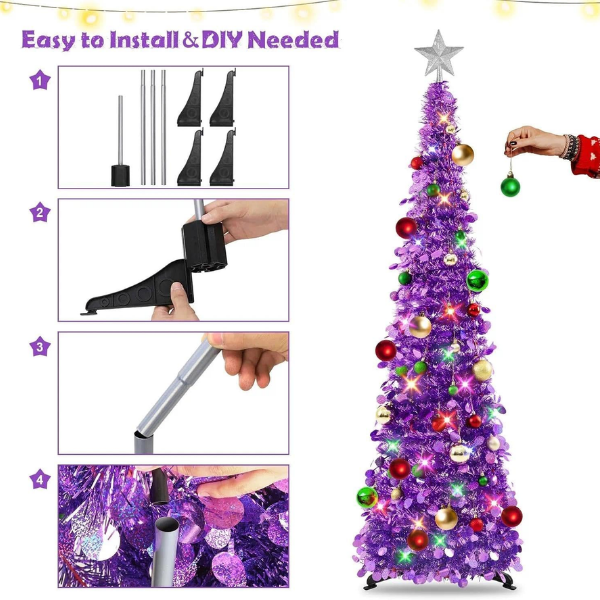 Pop-Up Collapsible Tinsel Christmas Tree