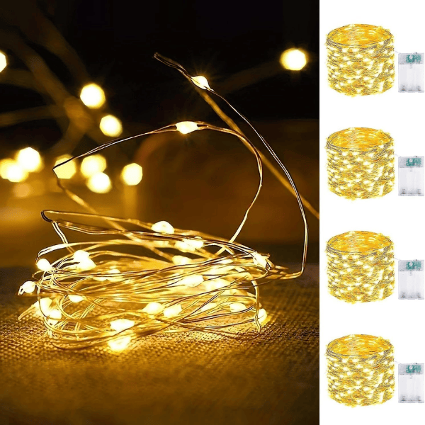 4-Pack Battery-Operated Waterproof LED Fairy Lights with Auto Timer