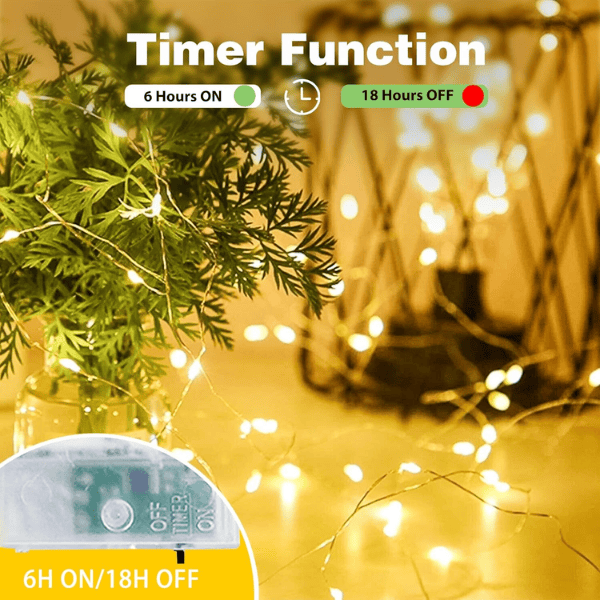 4-Pack Battery-Operated Waterproof LED Fairy Lights with Auto Timer