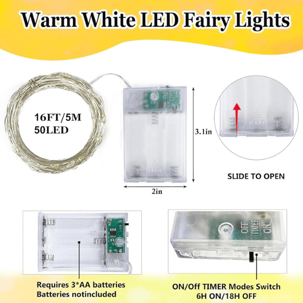 4-Pack Battery-Operated Waterproof LED Fairy Lights with Auto Timer
