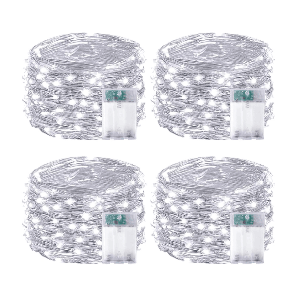 4-Pack Battery-Operated Waterproof LED Fairy Lights with Auto Timer