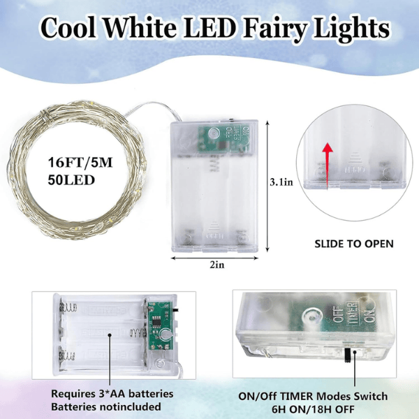 4-Pack Battery-Operated Waterproof LED Fairy Lights with Auto Timer