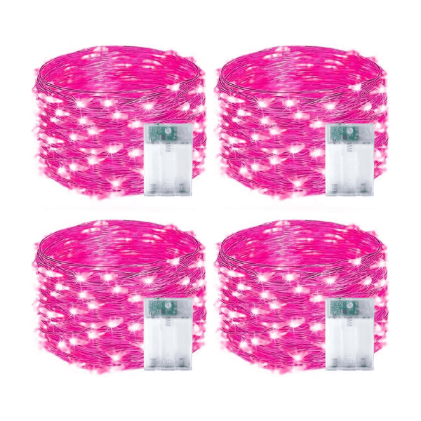 4-Pack Battery-Operated Waterproof LED Fairy Lights with Auto Timer