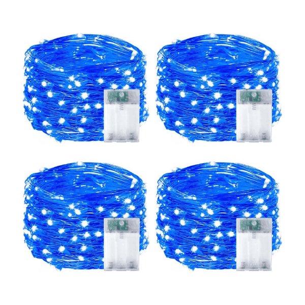 4-Pack Battery-Operated Waterproof LED Fairy Lights with Auto Timer