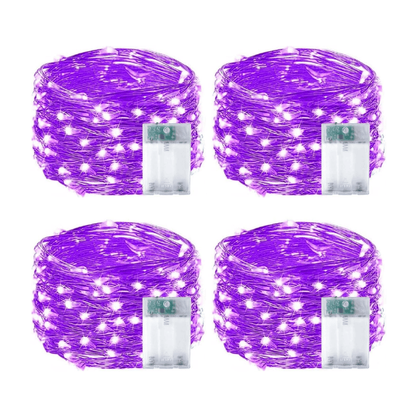 4-Pack Battery-Operated Waterproof LED Fairy Lights with Auto Timer