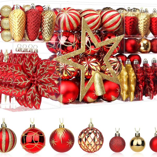 106-Piece Shatterproof Christmas Tree Ball & Novelty Ornament Set