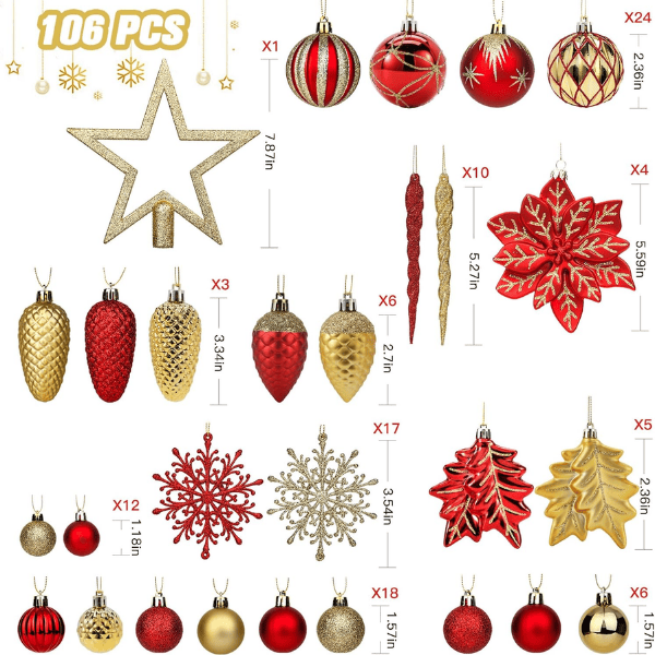 106-Piece Shatterproof Christmas Tree Ball & Novelty Ornament Set