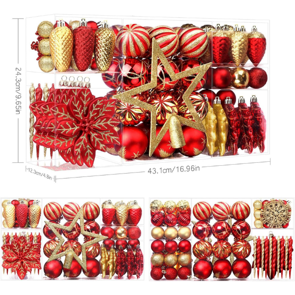 106-Piece Shatterproof Christmas Tree Ball & Novelty Ornament Set