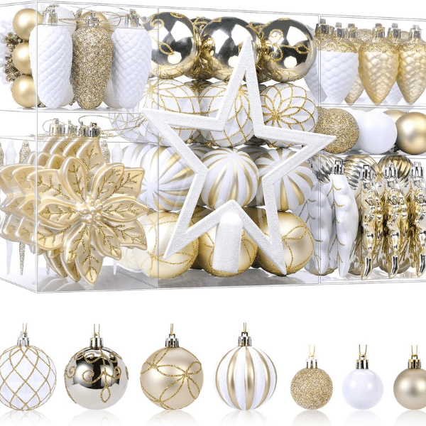 106-Piece Shatterproof Christmas Tree Ball & Novelty Ornament Set