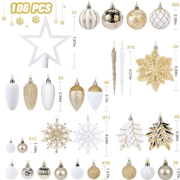106-Piece Shatterproof Christmas Tree Ball & Novelty Ornament Set