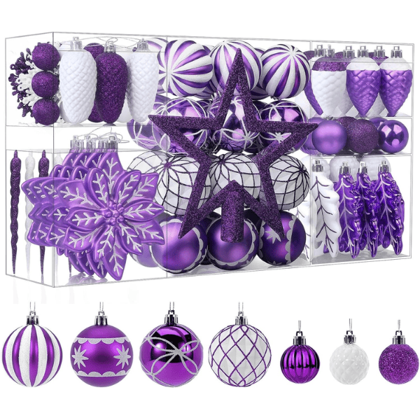 106-Piece Shatterproof Christmas Tree Ball & Novelty Ornament Set
