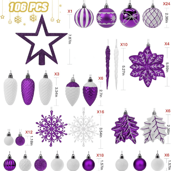 106-Piece Shatterproof Christmas Tree Ball & Novelty Ornament Set