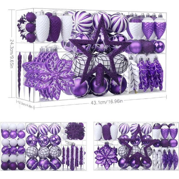 106-Piece Shatterproof Christmas Tree Ball & Novelty Ornament Set