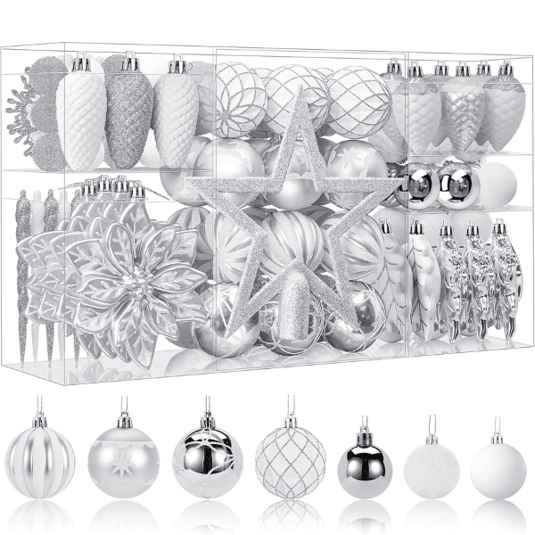 106-Piece Shatterproof Christmas Tree Ball & Novelty Ornament Set