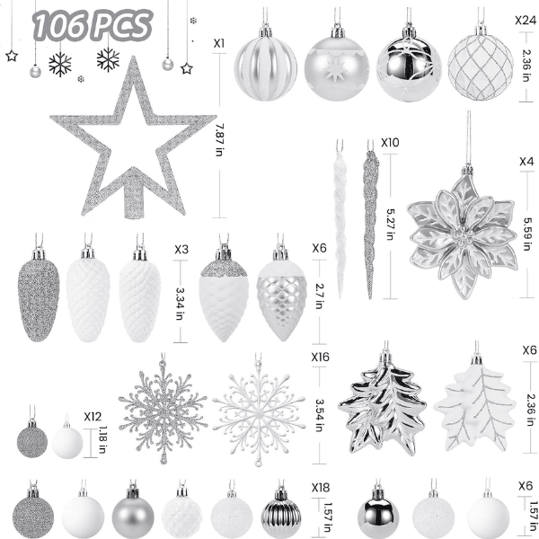 106-Piece Shatterproof Christmas Tree Ball & Novelty Ornament Set