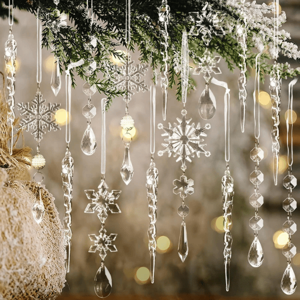18-Piece Blue & Clear Crystal Acrylic Christmas Tree Ornaments Set