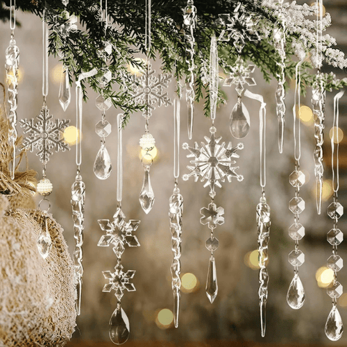 18-Piece Blue & Clear Crystal Acrylic Christmas Tree Ornaments Set