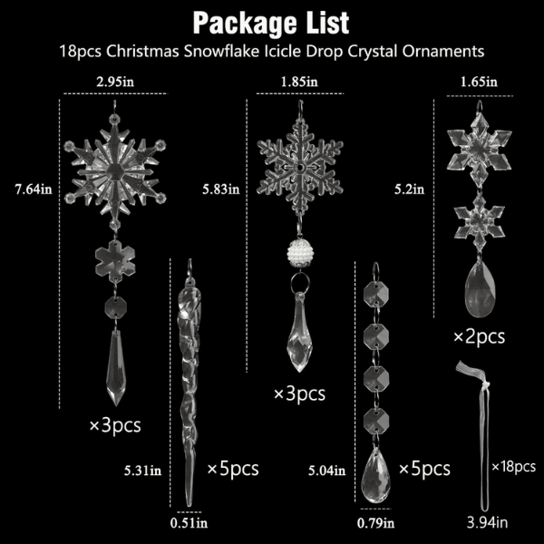 18-Piece Blue & Clear Crystal Acrylic Christmas Tree Ornaments Set