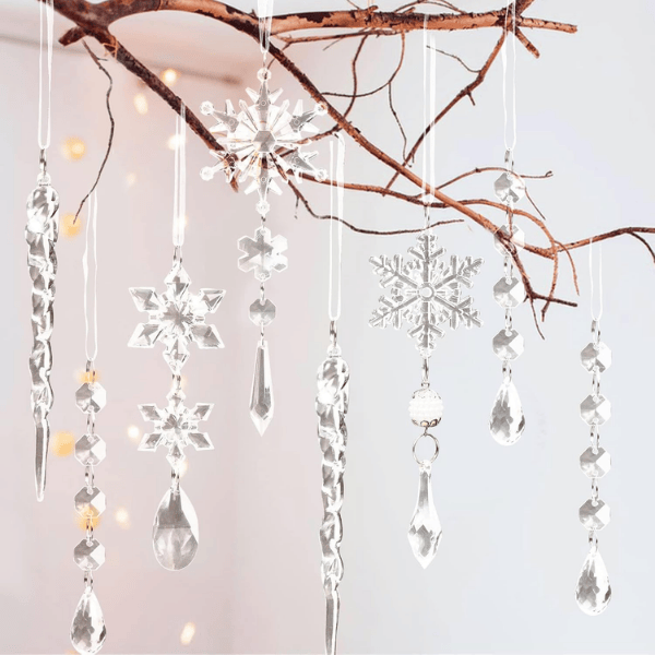 18-Piece Blue & Clear Crystal Acrylic Christmas Tree Ornaments Set