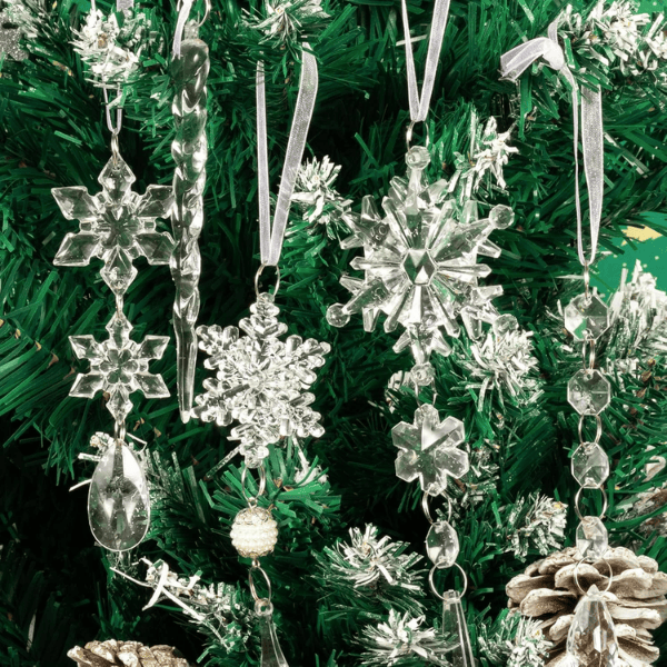 18-Piece Blue & Clear Crystal Acrylic Christmas Tree Ornaments Set