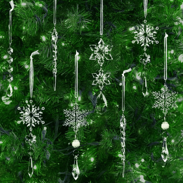 18-Piece Blue & Clear Crystal Acrylic Christmas Tree Ornaments Set