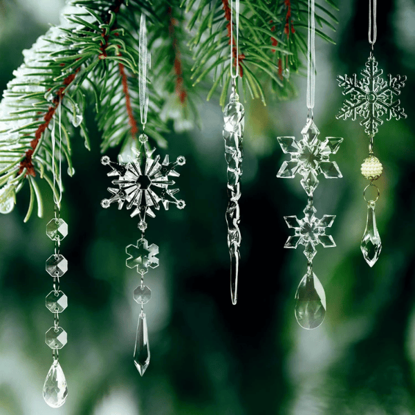 18-Piece Blue & Clear Crystal Acrylic Christmas Tree Ornaments Set
