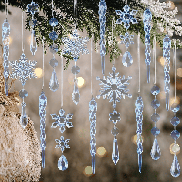 18-Piece Blue & Clear Crystal Acrylic Christmas Tree Ornaments Set
