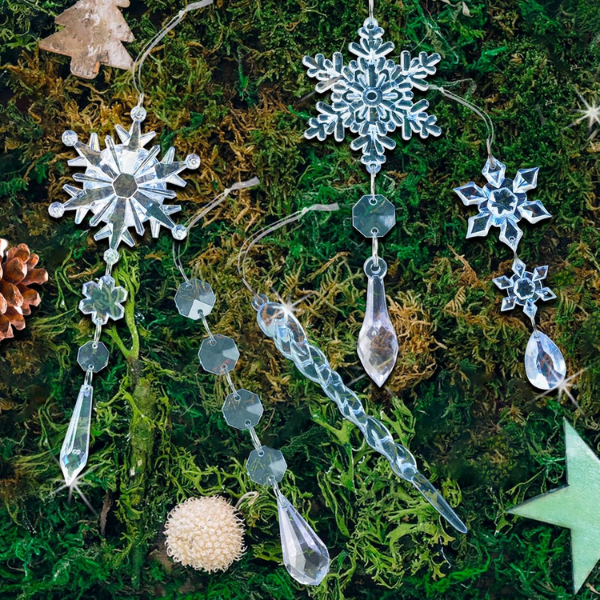 18-Piece Blue & Clear Crystal Acrylic Christmas Tree Ornaments Set