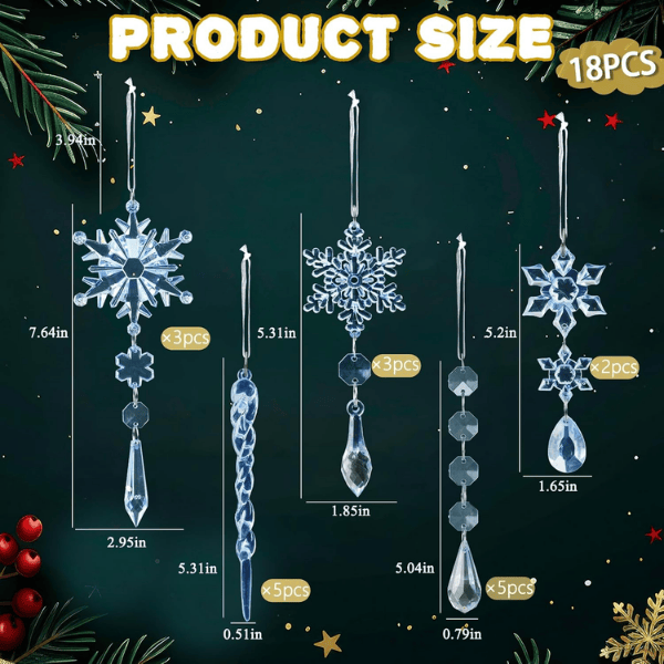 18-Piece Blue & Clear Crystal Acrylic Christmas Tree Ornaments Set