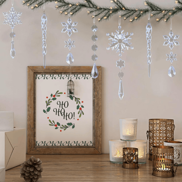 18-Piece Blue & Clear Crystal Acrylic Christmas Tree Ornaments Set