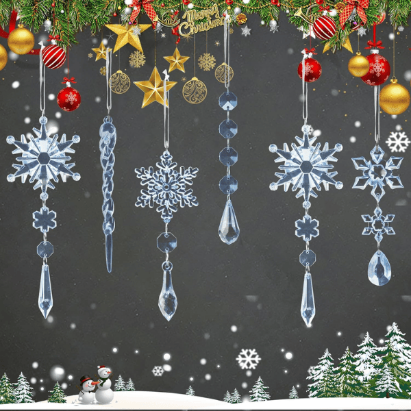 18-Piece Blue & Clear Crystal Acrylic Christmas Tree Ornaments Set